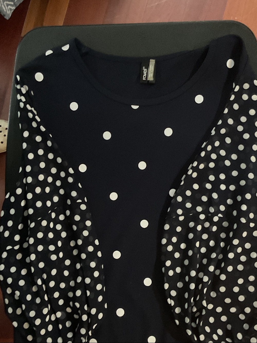 Rafaella Navy and White Long Sleeve Polka Dot Top